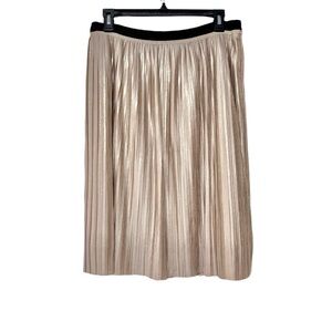 Tommy Hilfiger Metallic Pleated Midi Skirt in Champagne Gold